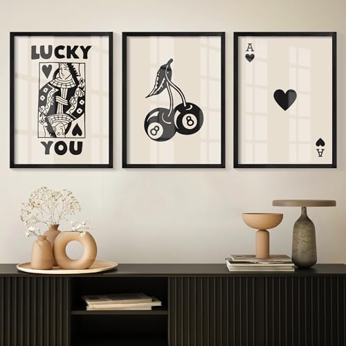 Set of 3 Poker Wall Art Queen of Hearts