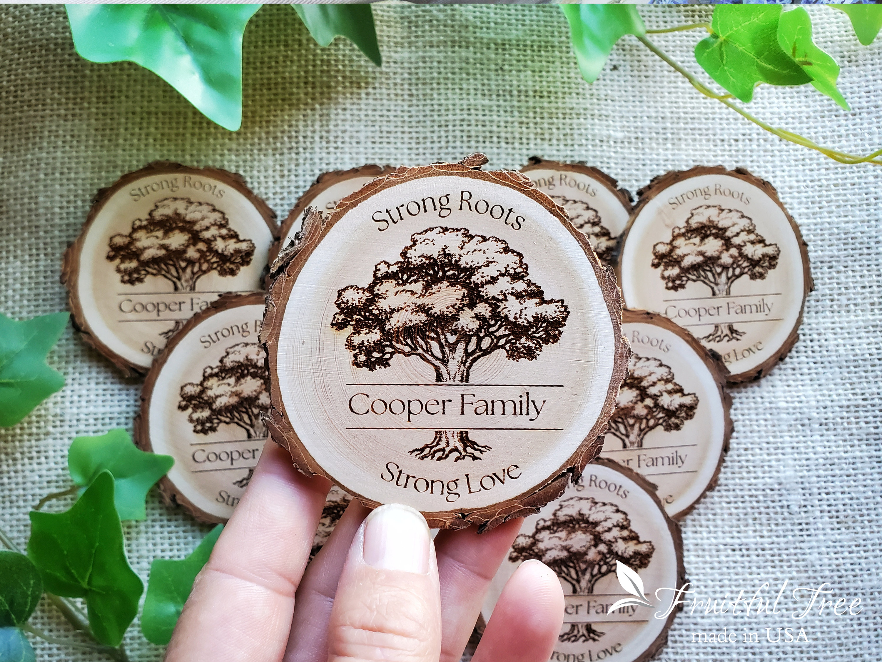 Custom Engraved Family Tree Wooden Magnets Rustic Design