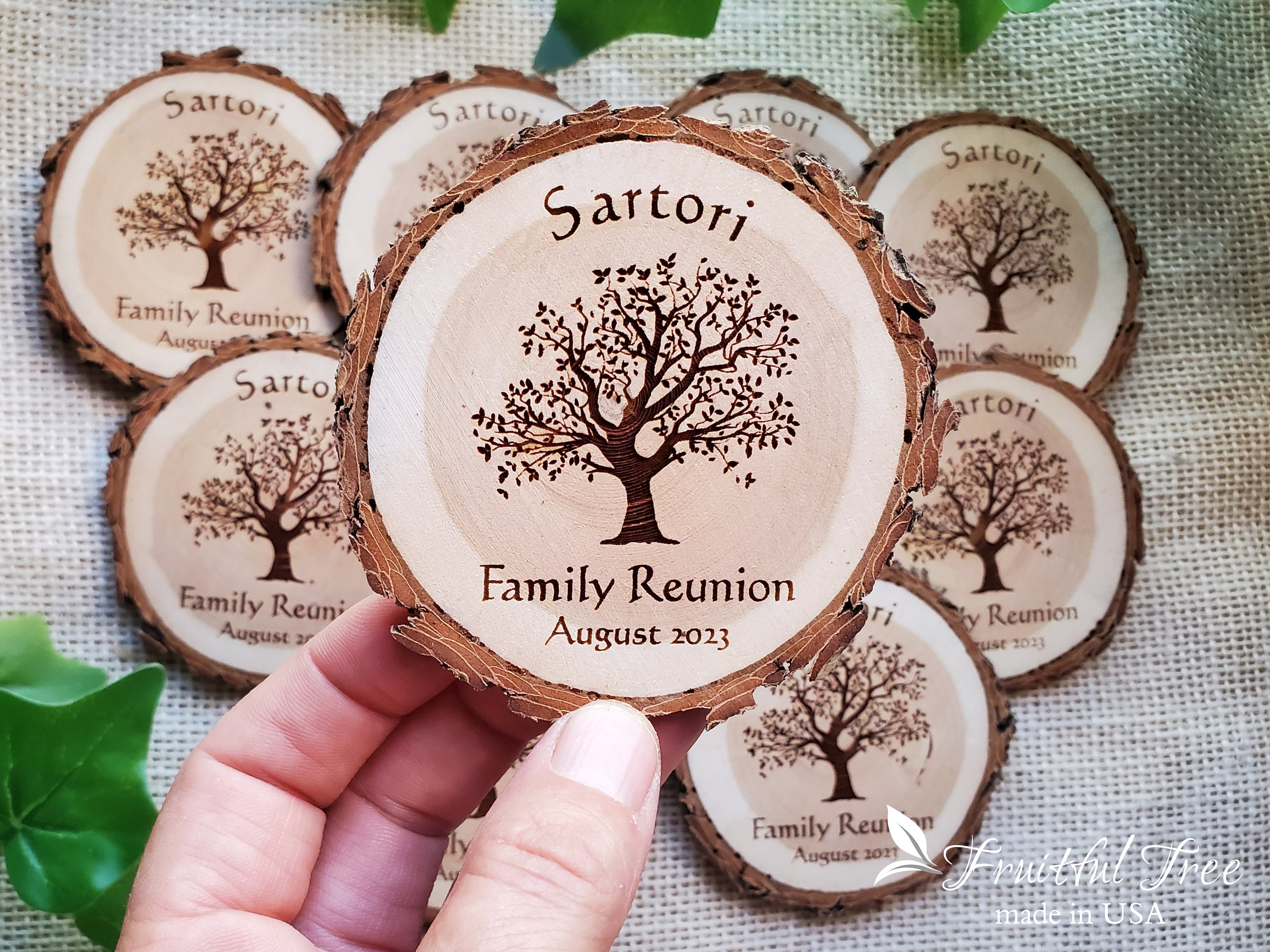 Custom Engraved Family Tree Wooden Magnets Rustic Design