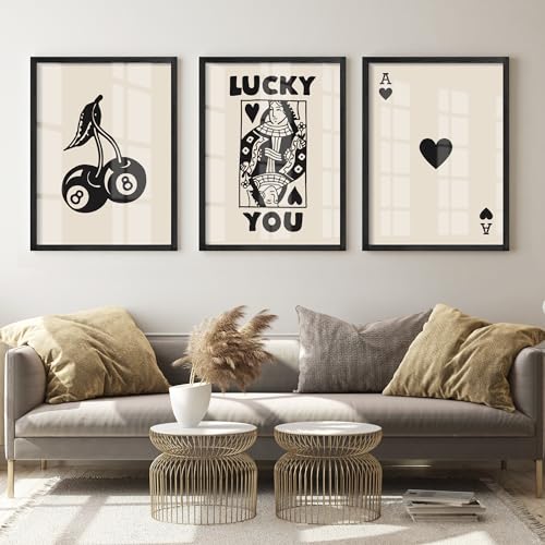 Set of 3 Poker Wall Art Queen of Hearts
