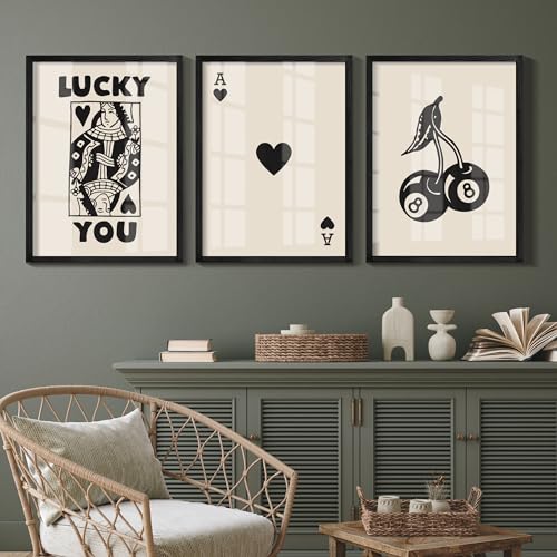 Set of 3 Poker Wall Art Queen of Hearts