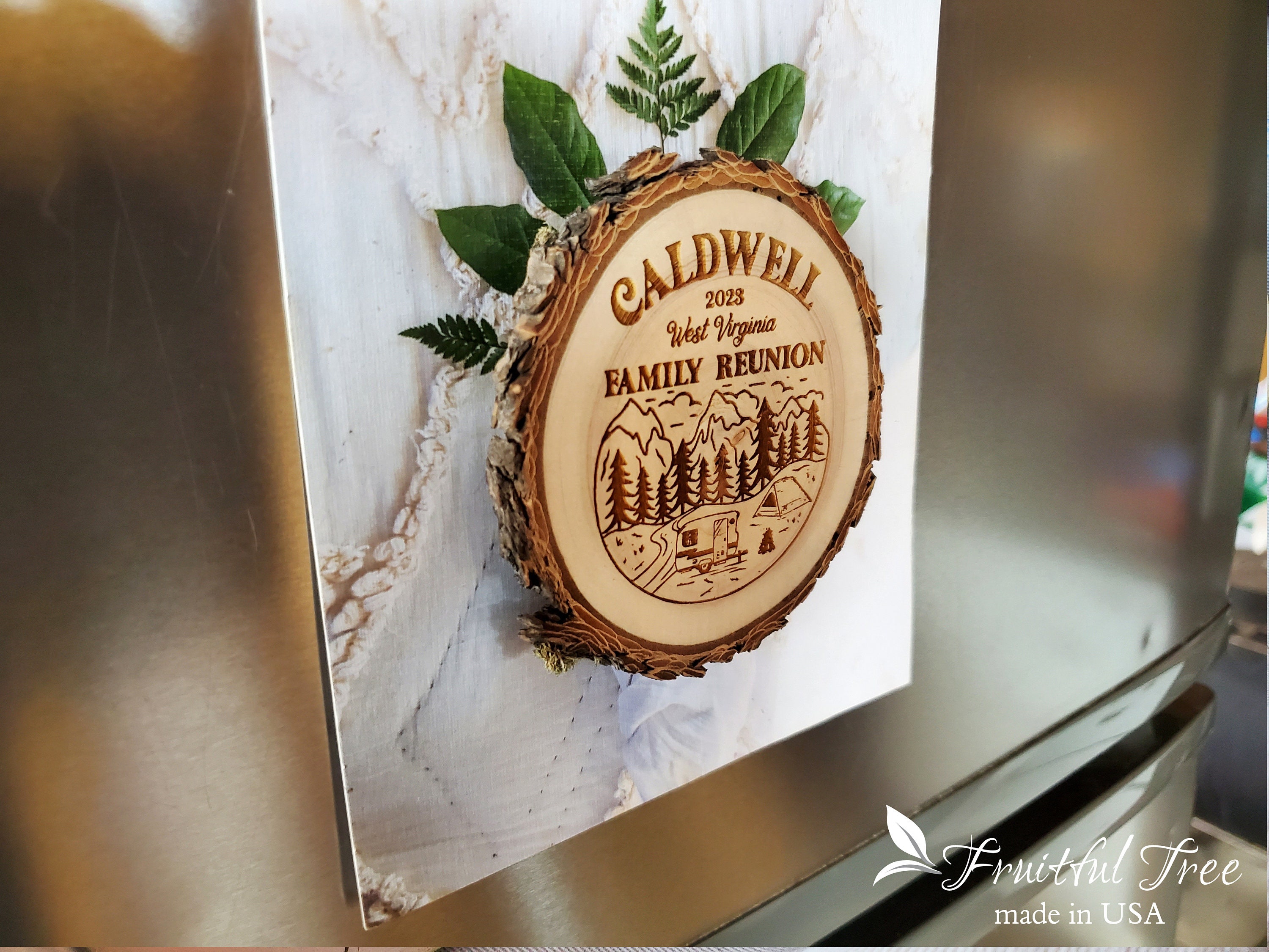 Custom Engraved Family Tree Wooden Magnets Rustic Design