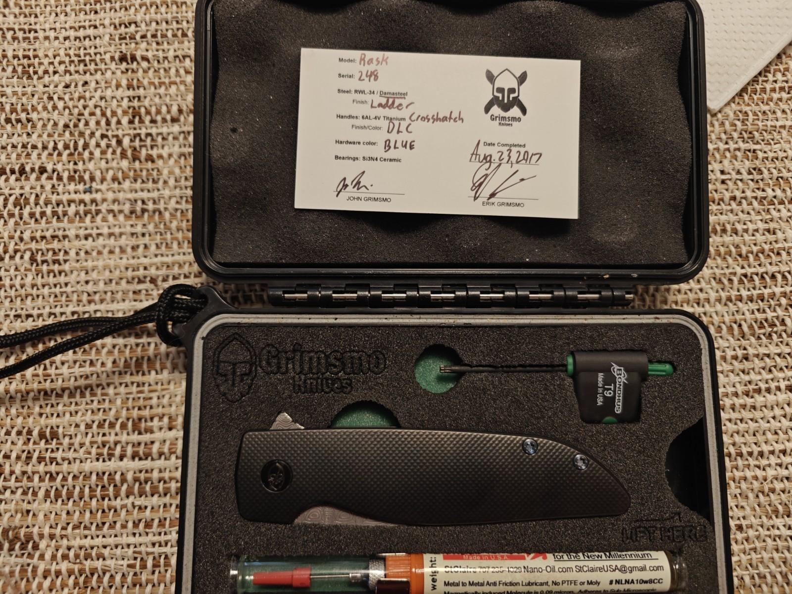 Grimsmo Rask Milled Titanium Knife with Blue Accents