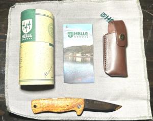 Helle Dokka Folding Knife with Curly Birch Handle