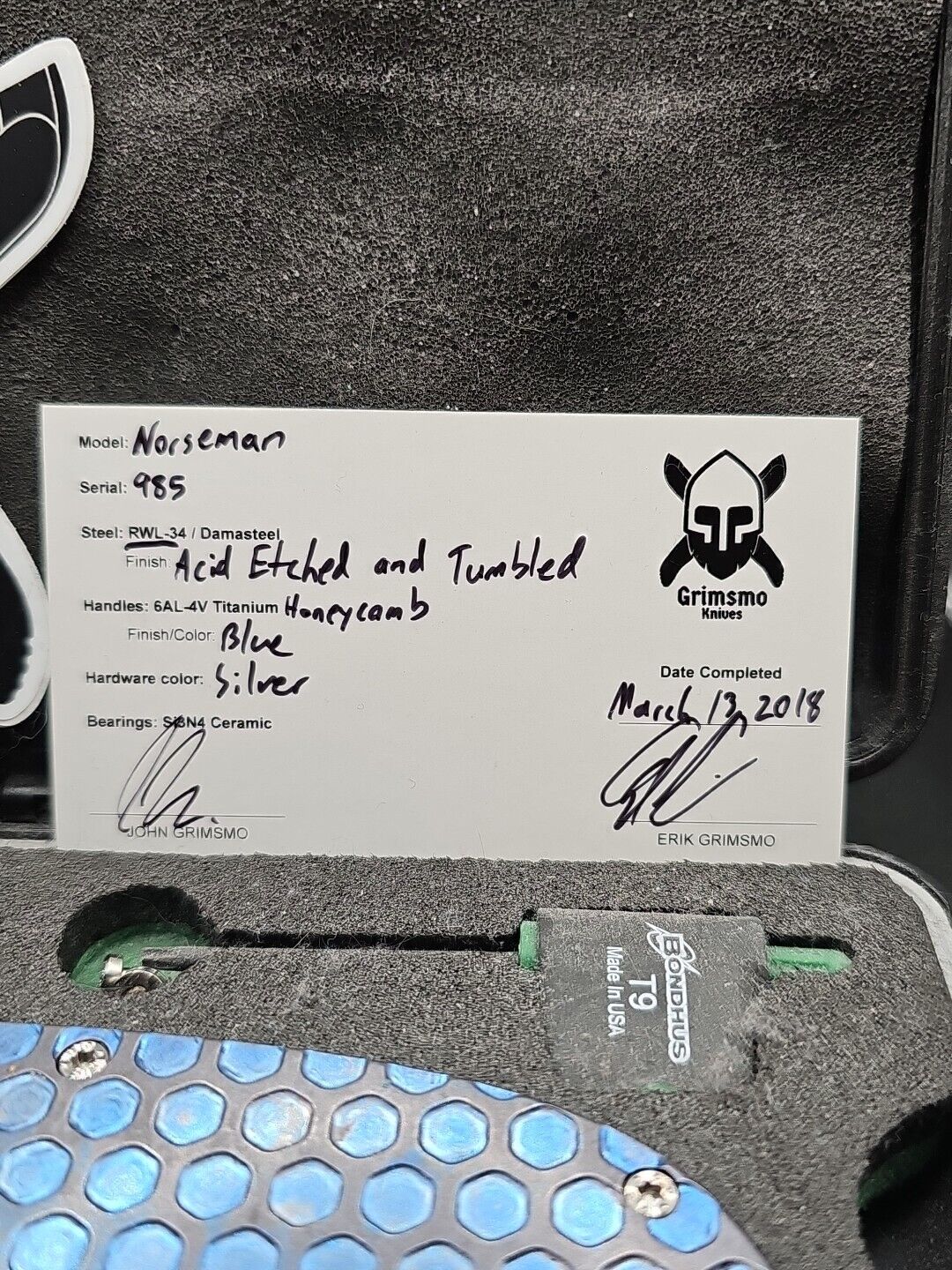 GRIMSMO Knives NORSEMAN #985 Blue Honeycomb Design