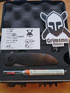 Grimsmo Rask Knife - Ladder Damasteel, Titanium, Black