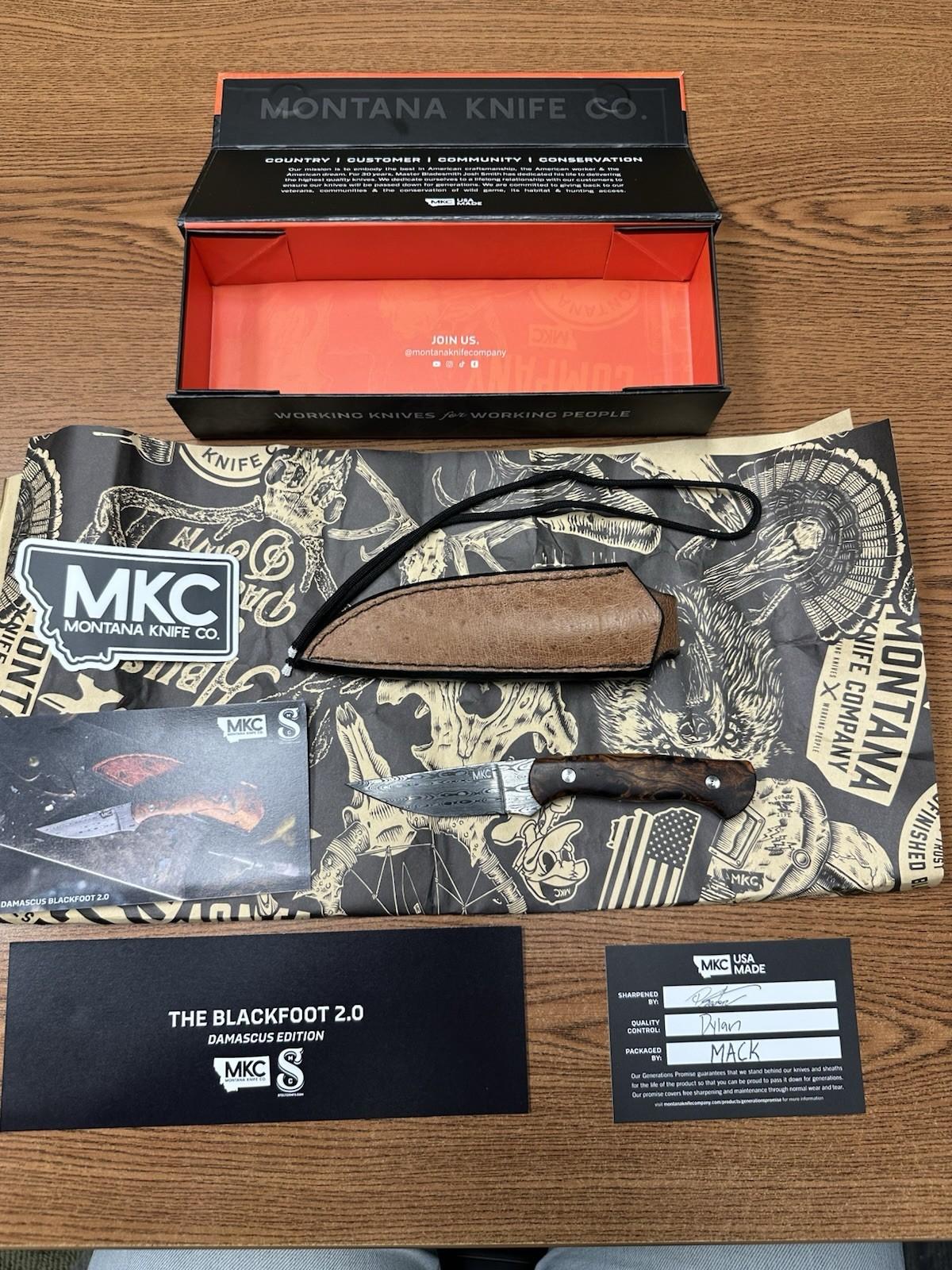 Montana Knife Co. Damascus Blackfoot with Leather Sheath