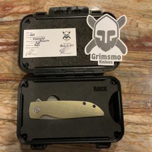 Grimsmo Rask Knife with Gold Handles and Purple Hardware