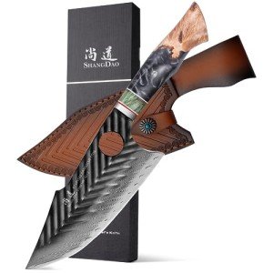 Norseman 7-Inch Damascus Butcher Knife with Sheath