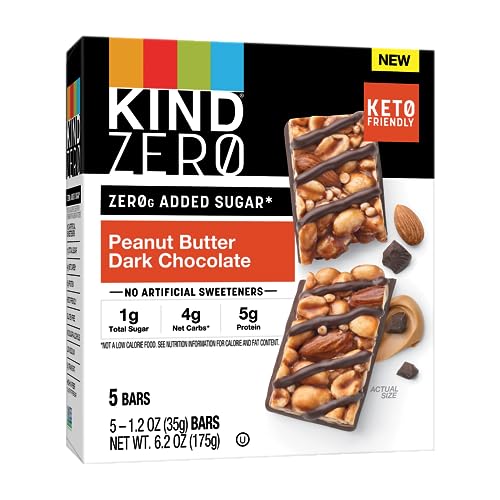 Keto-Friendly KIND Zero Sugar Bars, Peanut Butter Dark Chocolate