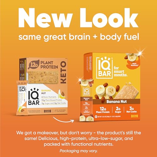 IQBAR Banana Nut Keto - 12-Count Low Carb Meal Replacement Bars