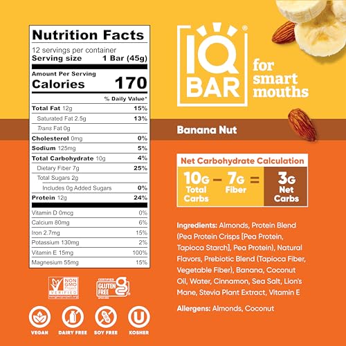 IQBAR Banana Nut Keto - 12-Count Low Carb Meal Replacement Bars
