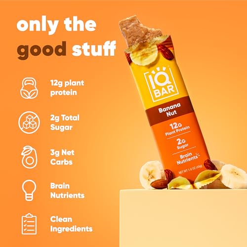 IQBAR Banana Nut Keto - 12-Count Low Carb Meal Replacement Bars