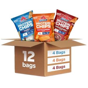 Atkins Protein Chips Variety Pack, 4g Net Carbs, 13g Protein, Gluten Free, Low Glycemic, Keto Friendly, 12 Count -> Keto Friendly Protein Chips Variety Pack, 12 Count