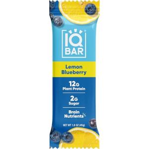 IQBAR Brain and Body Keto Protein Bars - Lemon Blueberry Keto Bars - 4 Count Energy Bars - Low Carb Protein Bars - High Fiber Vegan Bars and Low Sugar Meal Replacement Bars - Vegan Snack