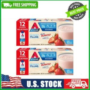 Atkins Strawberry Protein Shake, Keto, 2 Pack
