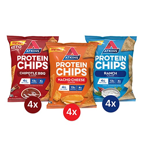 Atkins Protein Chips Variety Pack, 4g Net Carbs, 13g Protein, Gluten Free, Low Glycemic, Keto Friendly, 12 Count -> Keto Friendly Protein Chips Variety Pack, 12 Count