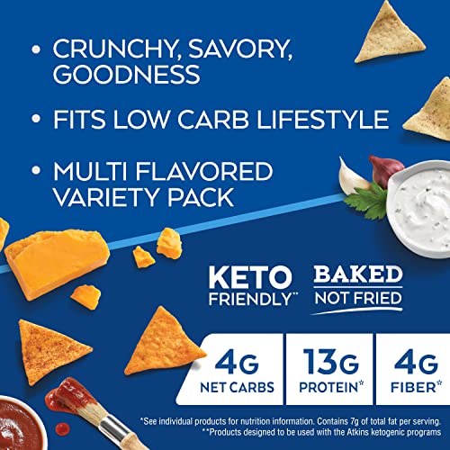 Atkins Protein Chips Variety Pack, 4g Net Carbs, 13g Protein, Gluten Free, Low Glycemic, Keto Friendly, 12 Count -> Keto Friendly Protein Chips Variety Pack, 12 Count