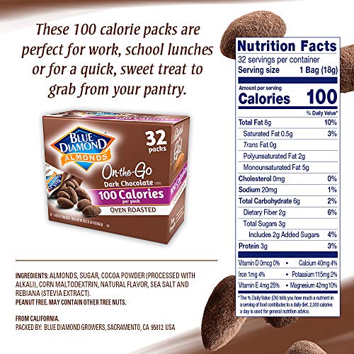 Blue Diamond Dark Chocolate Almonds, 100 Calorie Packs