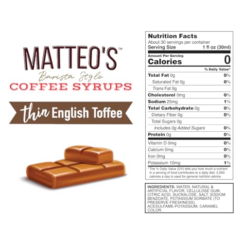 Matteo's Keto-Friendly Barista Style Coffee Syrup - 33.8oz