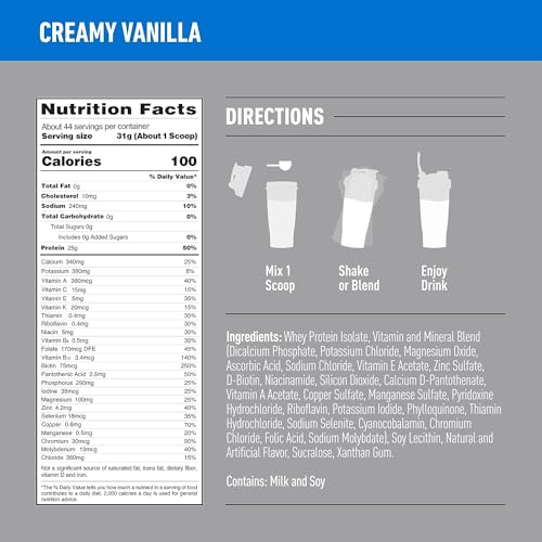 Isopure Protein Powder, Creamy Vanilla, 25g Protein, Keto