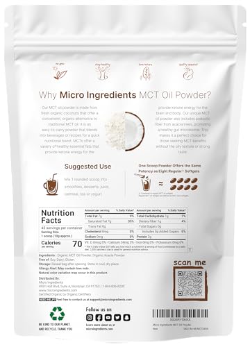 Organic MCT Oil Powder with Prebiotic Fiber, 1lb