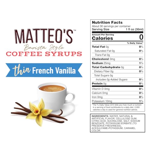 Matteo's Sugar-Free French Vanilla Coffee Syrup - Keto-Friendly