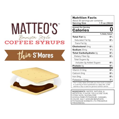 Matteo's Keto-Friendly Barista Style Coffee Syrup, Thin S'more