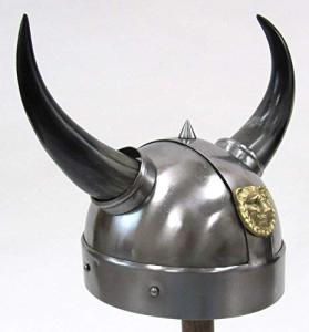 Viking Warrior Helmet with Horns and Brass Trim