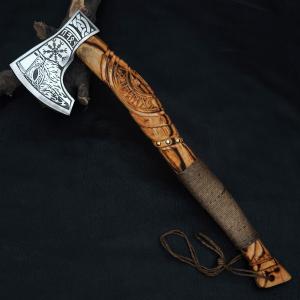 Hand Forged Viking Axe with Engraved Blade