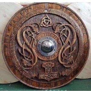 Viking Runic Wooden Shield 24 Inch Battle-Ready