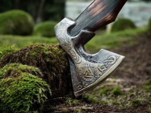 Viking Axe with Engraved Blade and Leather Sheath