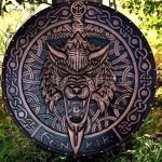 Fenrir Wolf Carved Wooden Viking Shield Wall Decor