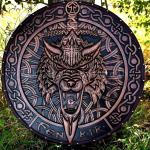 Fenrir Wolf Carved Wooden Viking Shield Wall Decor