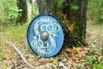 Blue Viking Wooden Shield with Metal Fittings