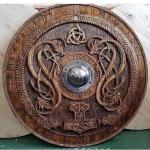 24" Viking Wooden Shield Celtic Carving Ornament