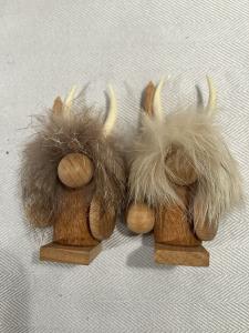Danish Wood and Fur Viking Figurines with Horns