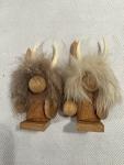 Danish Wood and Fur Viking Figurines with Horns