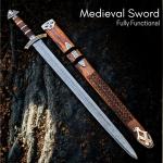 Damascus Steel Viking Sword with Wooden Scabbard