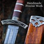 Damascus Steel Viking Sword with Wooden Scabbard