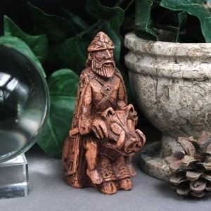 Freyr Wood Finish Statue - Norse Harvest God Figurine