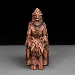 Freyr Wood Finish Statue - Norse Harvest God Figurine