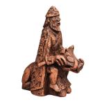 Freyr Wood Finish Statue - Norse Harvest God Figurine