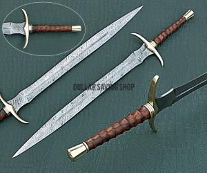 Hand Forged Damascus Steel Viking Sword with Rosewood Handle