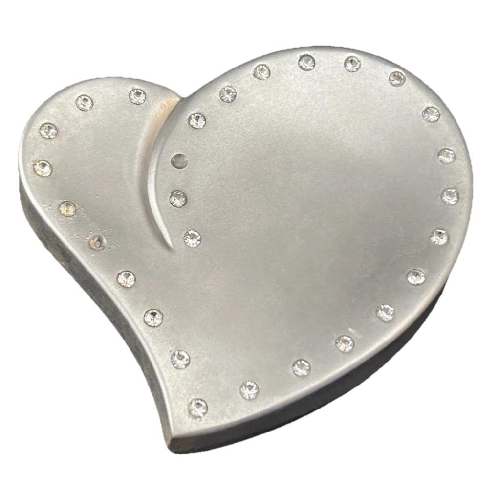 Heart-Shaped Silver Jewelry Box with Blue Lining