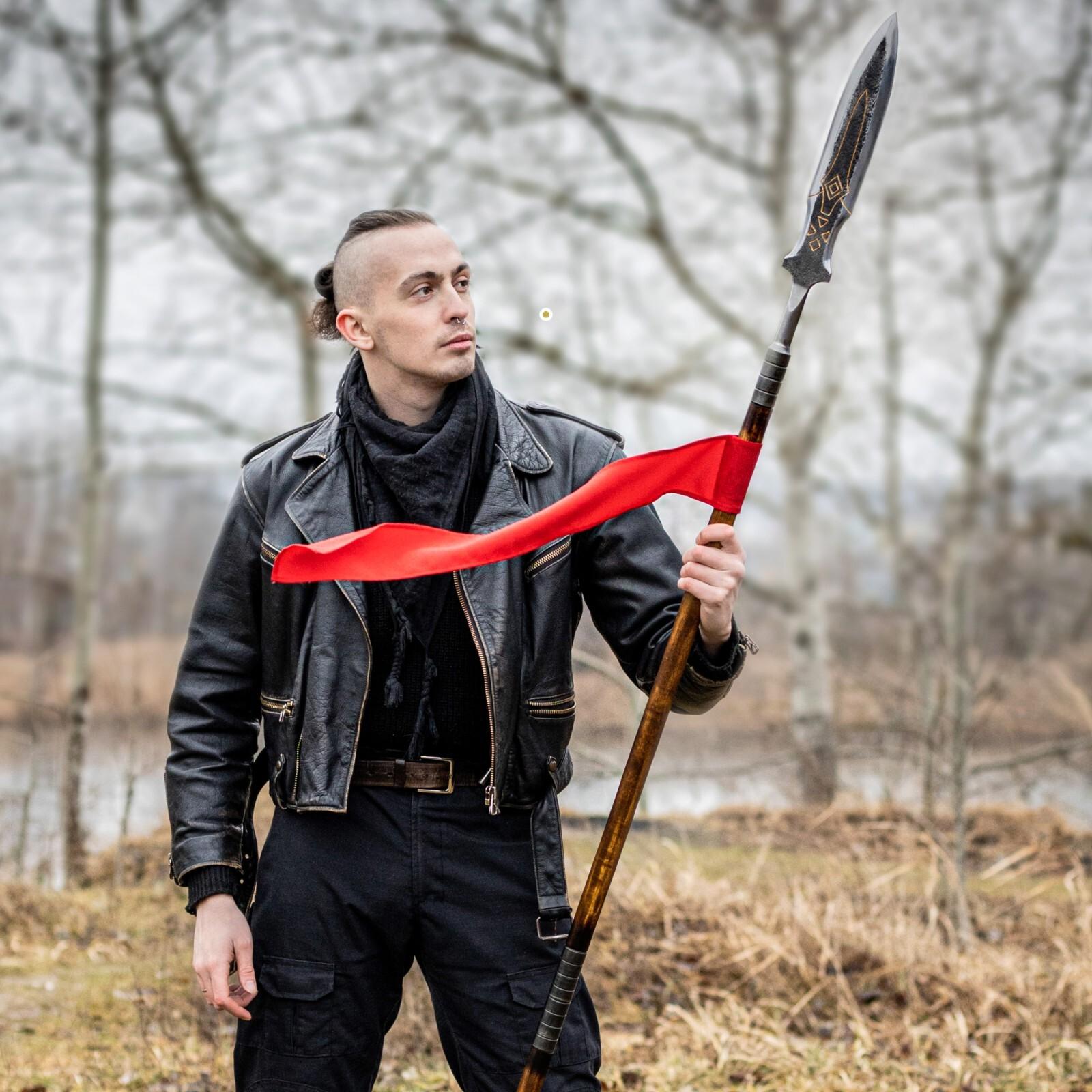 Draupnir Spear with Etched Blade and Wooden Shaft