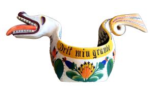 Scandinavian Dragon Ale Bowl with Rosemaling Design