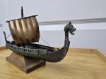 Bronze Viking Longship with Copper Sail 10.5