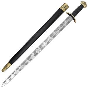Handmade Viking Sword, 36” EN45 Steel, Etched Blade, Leather Handle & Scabbard