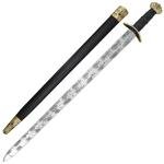 Handmade Viking Sword, 36” EN45 Steel, Etched Blade, Leather Handle & Scabbard